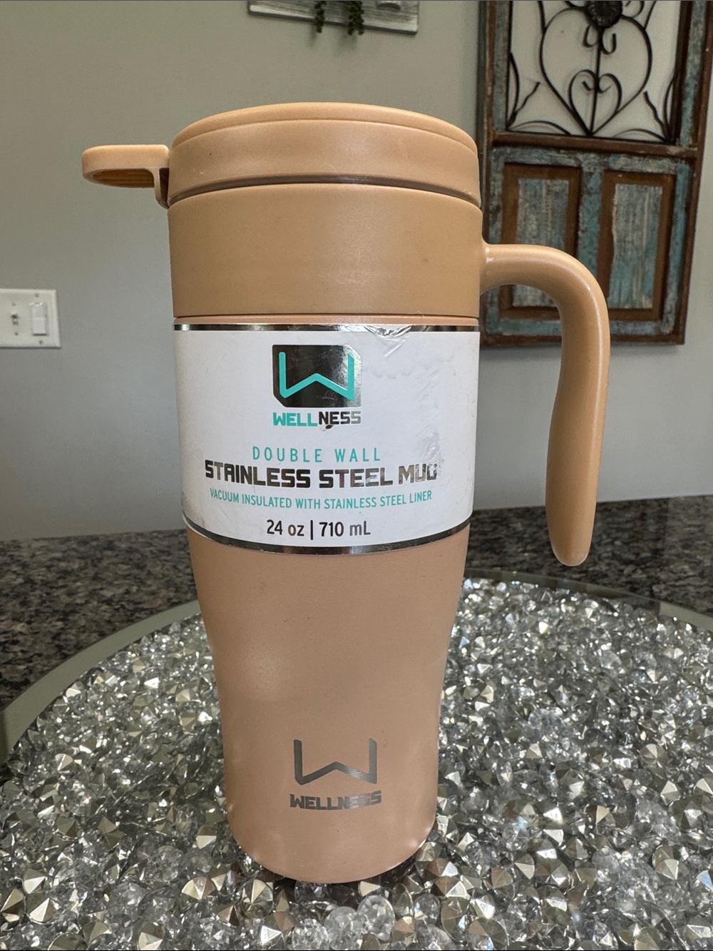 Wellness Double Wall Stainless Steel Travel Mug - Tan NEW